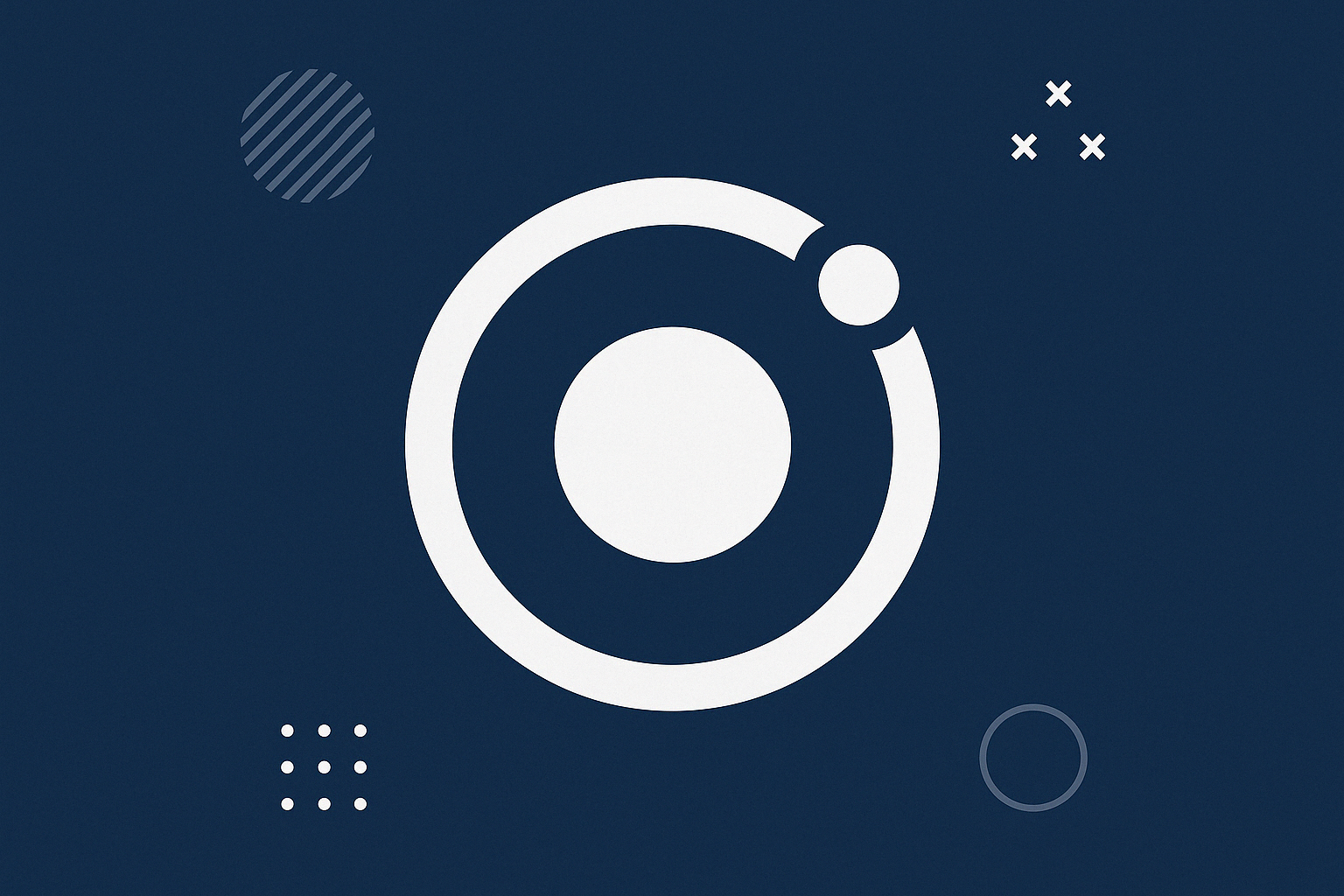 Imagem de destaque do post sobre como instalar o ionic, contendo seu ícone e alguns elementos gráficos